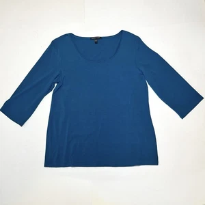 EILEEN FISHER Round Neck 3/4 Sleeve Jersey Tee DARK Teal Size S - Picture 1 of 8