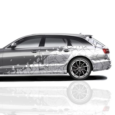 2er Set Auto Aufkleber Mosaik Scherben 200x60cm Geometrisch KX074 Silber - Bild 1 von 4