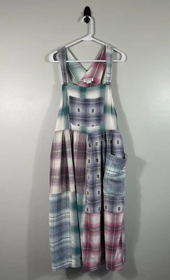 Vtg Citron Santa Monica Dress Womens 1 S/M Plaid Flannel Overall Patchwork Boho - Image 1 of 4