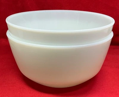 2  Vintage  Anchor Hocking Fire King 8" Milk Glass White Mixing Bowls - Image 1 of 4