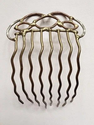 Vintage Mixed Metal Art Hair Comb- Brutalist Boho Style, Brass-Bronze Silvertone - Image 1 of 4