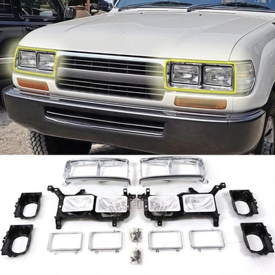 Para Toyota Land Cruiser 1991-1997 FJ80 LC80 Blanco Faro y Marco de Faro Cromo Foto 1 de 4
