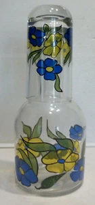 Belle CARAFE DE NUIT + Verre à Eau en Verre émaillé Fleurs BY AVIR - Picture 1 of 5