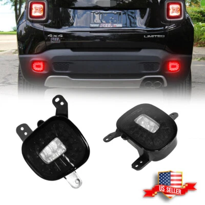3D LED Smoke Rear Bumper Reflector Fog Tail Backup Light For 15-22 Jeep Renegade - Image 1 of 4