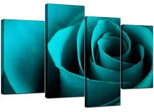 Large Teal Turquoise Floral Canvas Wall Art Pictures XL Prints 4109 - Picture 1 of 9