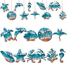 30 Pcs Summer Ocean Themed Ornaments Coastal Wood Hanging Decor Beach Sea Animal