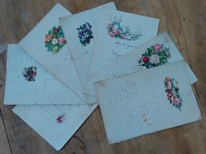 7 Handschriftliche Briefe um 1900, Prägepapiere, Blumendekor - Bild 1 von 10