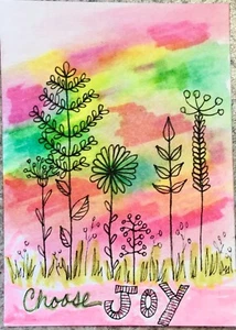 SEArts Joy ACEO ORIGINAL  Abstract Background Floral Flowers Watercolor ATC - Picture 1 of 3
