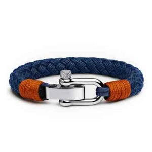 Men's Nautical Rope Bracelet Steel D-Clasp Navy Blue Braided Rope & Orange 19cm - Picture 1 of 14