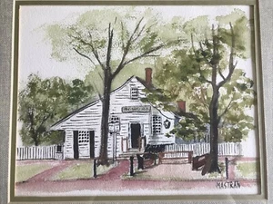Neighborhood Library Watercolor Painting Townscape Framed Art Signed Mastran - Picture 1 of 12