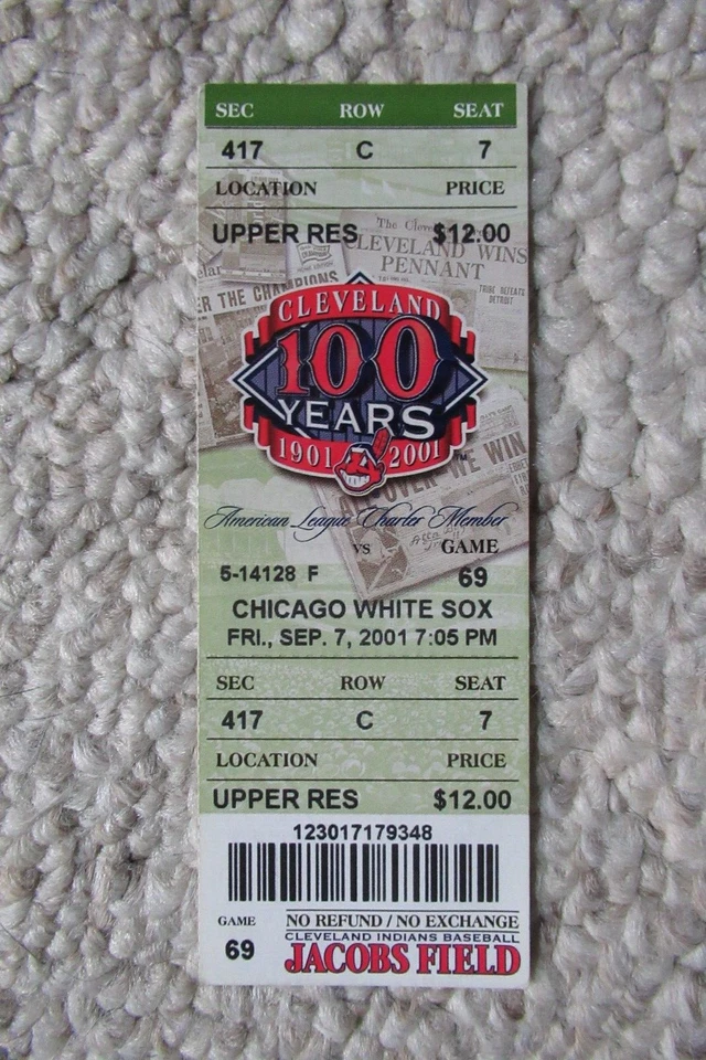 Boleto completo Cleveland Indians vs White Sox 7/09/2001 ~ Gonzalez/Garcia HRs Foto 1 de 1