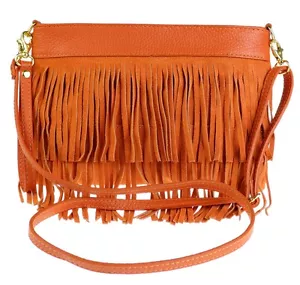 Small Genuine Suede Shoulder Bag Tassel Vera Pelle Womens Designer Slouch Fringe - Picture 1 of 70