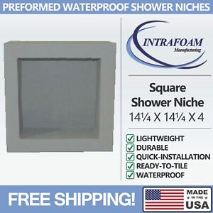 Preformed Square Recessed Shower Niche [Size:14x14] - Ready to Tile & Waterproof