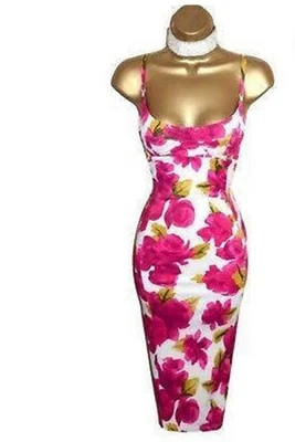 Vestido Corsé Karen Millen Para Mujer Talla Pequeña Rosa Blanco Estampado Floral Bodycon Fit Foto 1 de 4