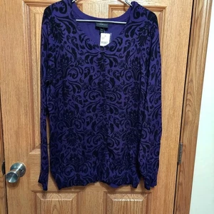 Lane Bryant Cardigan Womens 18/20 Gorgeous Purple Black Scroll Button Front NWT - Picture 1 of 8