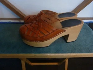 Swedish Hasbeens Camilla Tan Leather Woven Clogs  Wmns Sz EU 36   U.S. 6    EUC - Picture 1 of 4