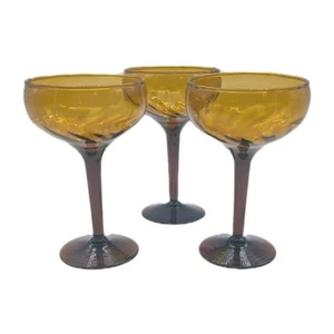 Three (3) Vintage Glasses Amber Swirl Glass Wine Champagne 5" Tall Optic MCM - Picture 1 of 8