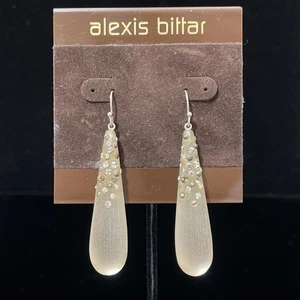 100% Authentic Alexis Bittar 2” Long Nude Lucite And Crystal Earrings - Picture 1 of 5