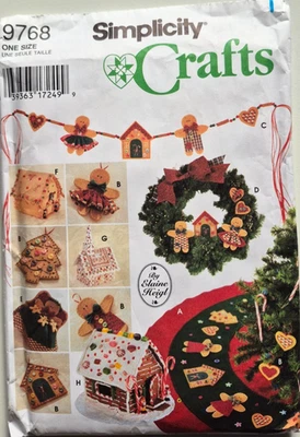 SIMPLICITY CRAFT PATTERN 9768 CHRISTMAS TREESKIRT ORNAMENTS WREATH UNCUT VINTAGE - Image 1 of 2