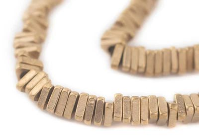 Faceted Brass Triangle Heishi Beads 6mm Unusual Large Hole 16 Inch Strand - Image 1 of 3