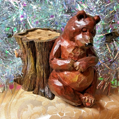 Soporte para cepillo de dientes rústico de oso marrón - decoración de baño de resina Foto 1 de 4