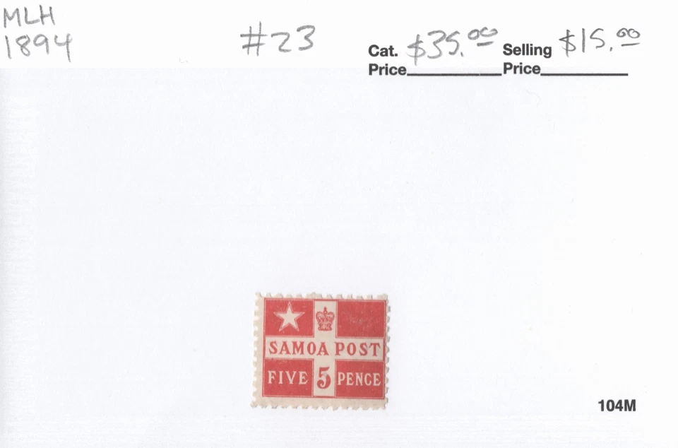 Samoa / Tripartite Control #23 5p Vermilion "Flag Design" MLH 1894 Foto 1 de 1