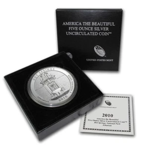 2010 P America the Beautiful 5oz Silver ATB Hot Springs National Park w/Box&COA - Picture 1 of 3
