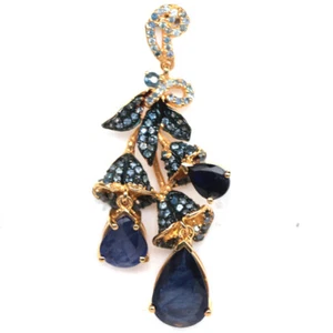 925 Sterlingsilber 18K Vergoldet 10 x 15 Mm. Blauer Saphir Anhänger - Bild 1 von 4