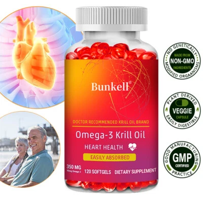 Omega 3 Krill Oil 350mg with EPA, DHA and Astaxanthin, Heart Health - Image 1 of 4