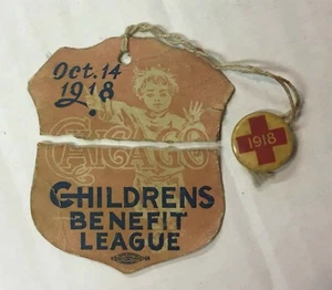 Vintage 1918 Chicago Children's Benefit League 1/2" Button Badge w/ Tag  - Picture 1 of 1