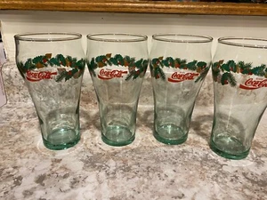 Vintage LIBBEY COCA-COLA of Four (4) Christmas Pinecone Holly Glasses - Picture 1 of 5