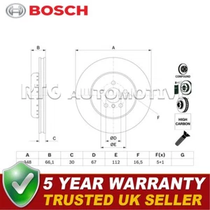 Bosch Front Brake Disc Fits BMW 5 Series 7 3 X4 6 X5 X6 X3 4 2 iX3 - Picture 1 of 4