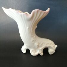  BELLEEK Ireland Porcelain Cornucopia Vase with Gold Rim