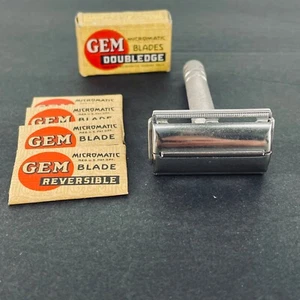 Navaja de afeitar de seguridad Gillette 1953 de doble filo con 4 hojas reversibles Gem NOS - Imagen 1 de 11