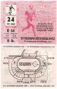 Olympic XV 1952 Ticket Helsinki Finland Athletics Track & Fields Games 24.7 1952 - Picture 1 of 3