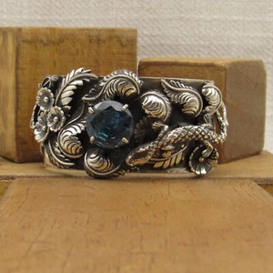 Verziertes Sterlingsilber und Blautopas Armreif Armband mit gegossener Eidechse + - Bild 1 von 4
