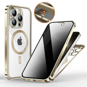 360 Metal Case Anti Peeping Screen Protector For iPhone 12 13 14 15 Pro MagSafe - Photo 1 sur 42