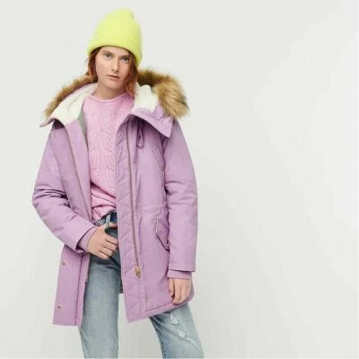 NEW J. CREW $350 ORCHID PERFECT WINTER PARKA JACKET ECO-FRIENDLY PRIMALOFT SZ PM - Image 1 of 4