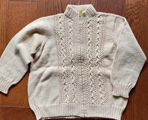 NEW Hand-Knitted Beige Kids’ Zip-Up Cardigan Sweater Size 4-5 Years - Picture 1 of 4