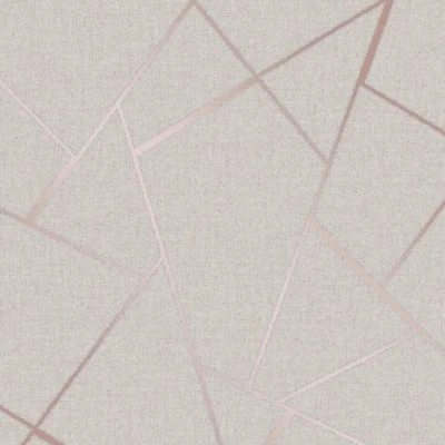 QUARTZ FRACTAL GEOMETRIC WALLPAPER - FINE DECOR - BEIGE / ROSE GOLD FD42282 - Image 1 of 3