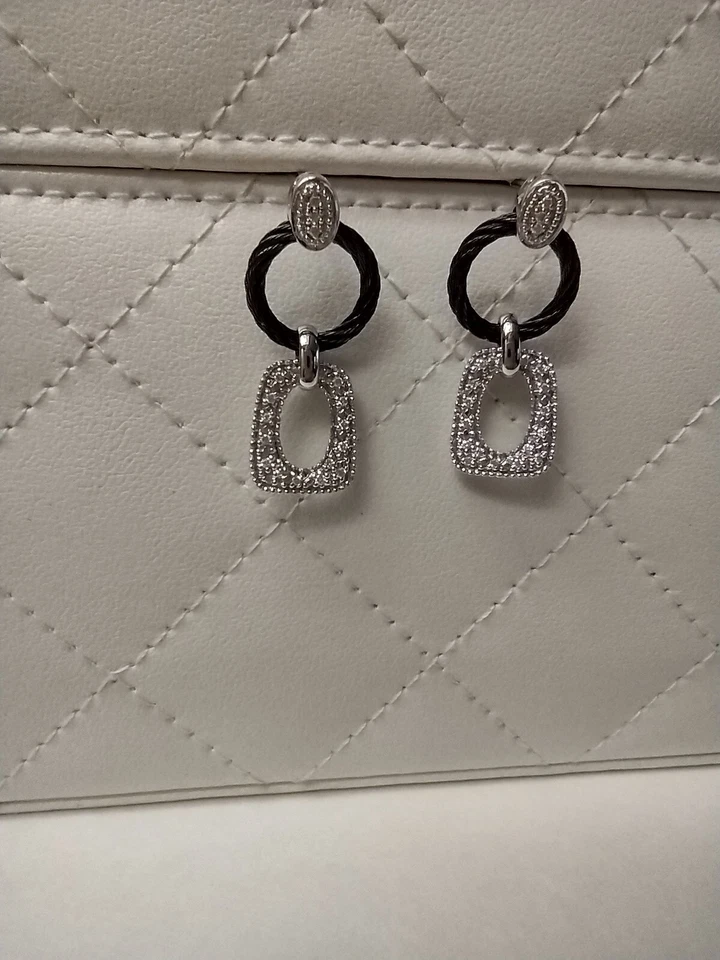 Pendientes Phillipe Charriol Diamante Oro Blanco 750 Negro Cable Poste Gota Foto 1 de 1