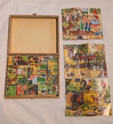 Vintage Wooden Cube Picture Puzzle Made In Germany Farm Animals - Image 1 of 4