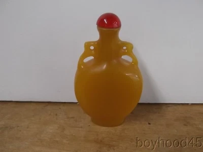 Opaque Orange Peking Glass Snuff Bottle--Polished Glass, 2 Handled Bottle - Image 1 of 4
