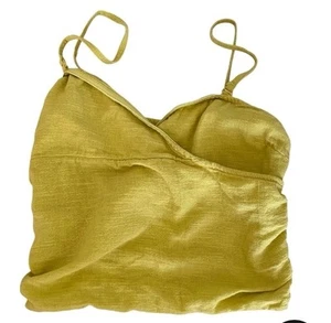 Free People Lime Green Crop Top Smocked Spaghetti Strap Tank Womens Size Medium - Picture 1 of 6