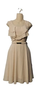H&M Womens Dress 6 Peach Beige Ruffled Neckline Belted Lined Party Lightweight - Picture 1 of 7