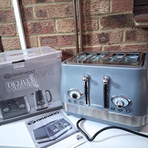 DAEWOO Denver 4 Slice Wide Slot Stainless Steel Toaster In Grey DAMAGED DETAILS - Picture 1 of 10