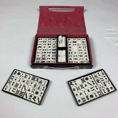 Mah Jong Set In Carry Case - Bamboo Backed Tiles - Sticks - Dice - Image 1 of 4
