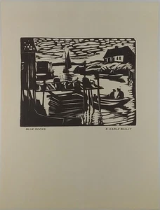 Canadian Artist E. Earl Bailly 1950's Lino Block Print 'Bluenose' Clipper Ship - Picture 1 of 1