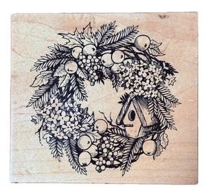 Birdhouse Wreath Autumn Spring Home Decor PSX K-1593 Wood Rubber Stamp - Picture 1 of 4