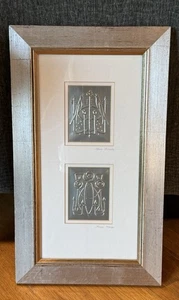 REPOUSSE PEWTER PANELS, Linda Kerr SCOTLAND Framed LOVE BIRDS & THREE ROSES - Picture 1 of 8